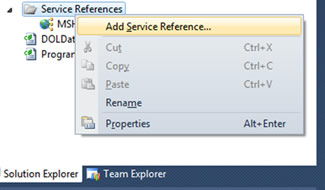 screen shot of add service reference menu