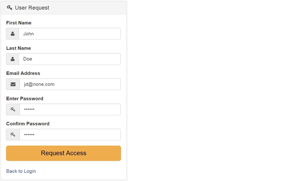 Quarry API registration form that asks for first name, last name, e-mail address, and password